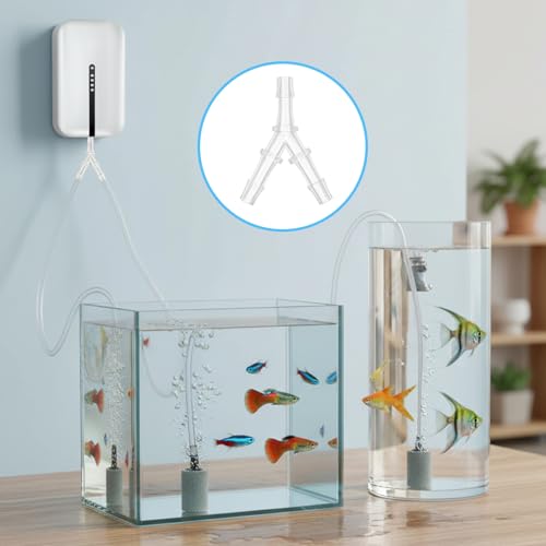 Aquarium Air Valve and Air Stones, Aquarium Airs Pump Connectors, 8 PCS Y-Shaped Plastic Tee Hose Pipe Splitters with Bubble Diffusers for Fish Tank Oxygenation