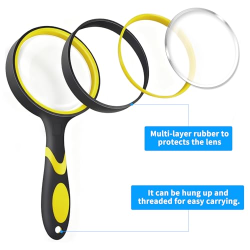Premium 10X Magnifying Glass with Large 3 Inch (75mm) Lens - Ideal for Kids, Seniors, Close Work, Reading - Loupe Magnifier with Rubber Handle and Hole Design