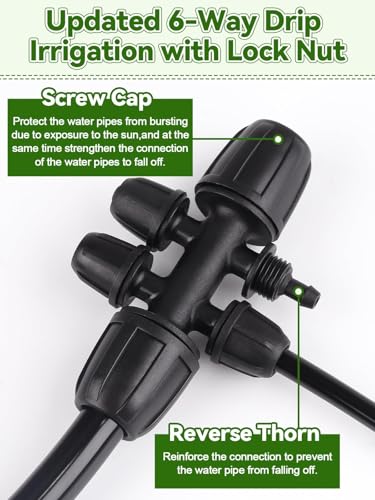 20PCS Locked Barbed Tee Connectors, Kalolary 5/16" to 1/4" Drip Irrigation Fittings Kit 8/12mm to 4/7mm Tube Lock Female Connector 6-Way Barbed Lock Irrigation Parts for Watering System (Black) - color: Black 5/16" to 1/4" 6-Way