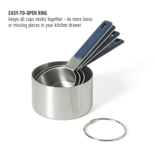 Calphalon Prime Measuring Cups, Kitchen Measurement Cup, 4-Piece Stainless Steel Kitchen Measuring Cup with Navy Silicone Handle Accurate, Durable for Dry and Liquid Ingredients - color: Navy Blue w/ Silicone (Prime - Measuring Cups), size: Measuring Cups