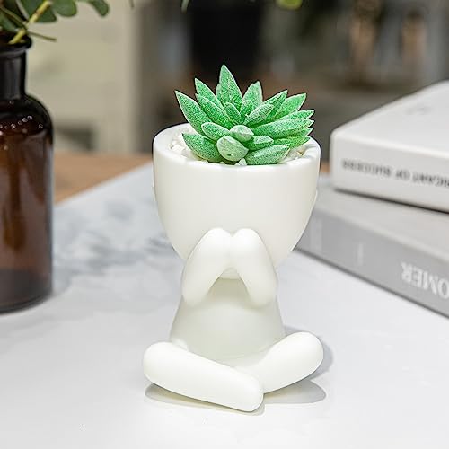HEYO-YEPY 3PCS Cute Artificial Plant Office Decor for Women and Men, Aesthetic Desk Plant Decor for Office and Home, Potted Small Fake Plants for Indoor Decoration, White Pots Green Plants - color: 3 Pcs Set, White Pots Green Plant
