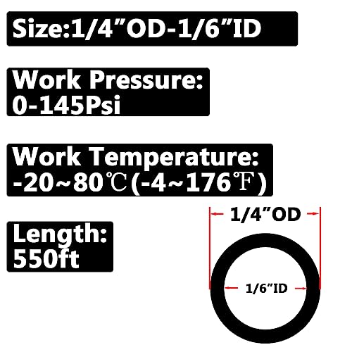 Pneumatic 1/4" OD Tubing 550Ft PU Air Tube Hose Pipe for Air Line or Water Transfer (Black) - color: Black, size: 1/4"OD