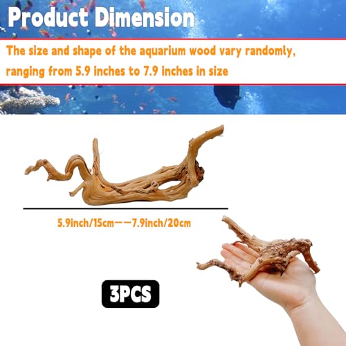 Hamiledyi 6-8in Aquarium Driftwood 3PCS Reptile Spider Wood Assorted Branches Natural Trunk Driftwood Tree Fish Tank Decoration - size: S:Spiderwood (6-8in 3PCS)