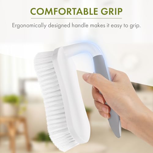 Amazer Scrub Brush for Cleaning Comfort Grip Bathtub Scrubber Stiff Bristles with Handle Heavy Duty Shower Cleaner Brush for Tub Carpet Floor Sink Outdoor - Pack of 2 (Black+Grey) - color: Black+grey