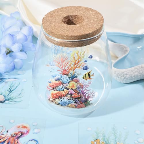 GLOBLELAND 18 Sheets Marine Life Transfer Stickers 3.9x3.6inch Colorful Sea Turtle Octopus Jellyfish Dolphin Home Decals Cup Transfer Decals for Furniture Vase Glass Art Crafts Decorations - style: Marine Life