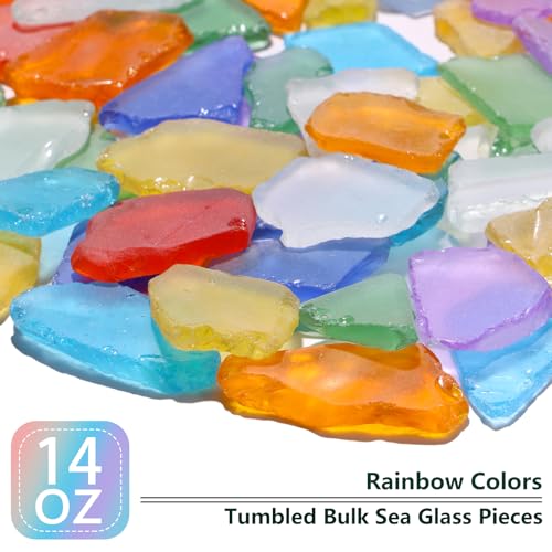 QYGL Sea Glass for Crafts - 14oz Colorful Frosted Seaglass Pieces, Vase Filler and Aquarium Ornament, DIY Craft Supplies for Art, Beach Weddings, and Home Decor - color: Rainbow