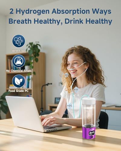 Hydrogen Water Bottle - Portable, Rechargeable, LED Timer, Aluminum and Glass, 5000 PPB Hydrogen in 10 Minutes, 340ml Capacity, for Husband, Friend & Family, for Travel, Sports, Home, Office(Purple) - color: Purple