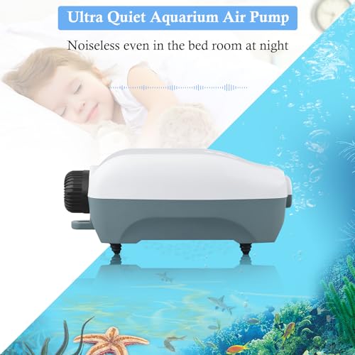 Dual Outlet Aquarium Electric Air Pump, Whisper Adjustable Fish Tank Aerator, Quiet Oxygen Pump with Accessories for 20 to 100 Gallon