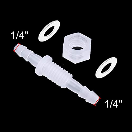 1/4” Thru-Bulk Bulkhead Plastic Hose Barb Fittings Union Adapter Fittings for Aquarium Fuel Gas Liquid Air with Metal washers (Pack of 3) - color: 3 pcs, size: 1/4 Inch
