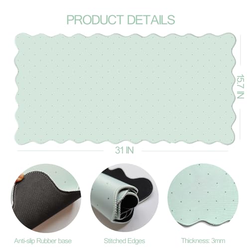 Cute Scalloped Desk Mat with Mint Green Polka Dot Pastel Large Mouse Pad Computer Mat Aesthetic Keyboard Mat for Desktop Laptop Protector for Office & Home - color: A2- Mint Green