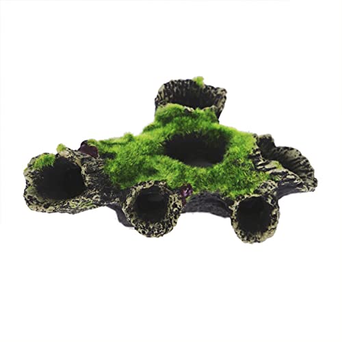 Gigicloud Resin Moss Tree House Fish Shrimp Hiding House Aquarium Fish Tank Decoration Accessories Artificial Resin Log Tree Branch with Moss Fish Tank Decoration - color: Diamond-shaped Tree Head