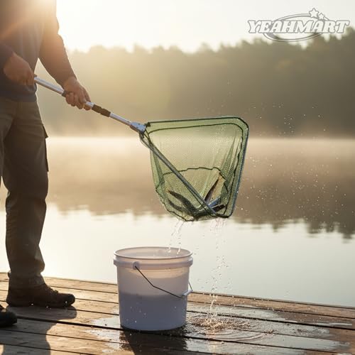 Yeahmart Fishing Landing Net with Telescopic Aluminum Handle Pole, Collapsible Nylon Mesh Minnow Fish Net for Saltwater & Freshwater, Portable Fishing Gear for Kids, Men, Women, Extends 21-75 Inches - style: 51" Full Length (3 Sectional Handle)