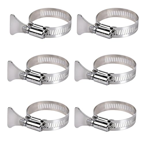 6-Pack Metallic Hose Clamps Pool Clamps 1-1/4 Inch Stainless Steel Adjustable Thumb Screw Metallic Clamps Fits For Filter Pump Hose Joints PVC Tubing Fixing