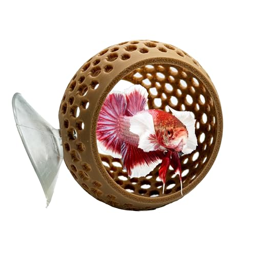 CTWPets Natural Betta Bulb Hide | Betta Rest Fish Tank Ornament | Aquarium Cave with Suction Cup for Small Fish Tank, Betta Habitat, Shrimp Hideout, Aquatic Decor (Light Brown) - color: Light Brown