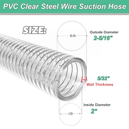 2"id-50ft PVC Reinforced Tubing Steel Wire Suction Flexible Hose Vinyl Tubing Heavy Duty PVC Vacuum Hose Drain Fuel Oil Gas Water for Marine Bilge Pump Pond Spa - size: 2"ID, style: 50 feet