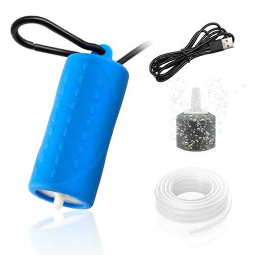 USB Mini Aquarium Air Pump Ultra Quiet Fish Tank Air Pump with Black Hanging Clasp Portable Aquarium Oxygen Aerator Pump Includes Fish Tank Airline Tubing and Air Stone(1W/2W/3W) - size: 1W