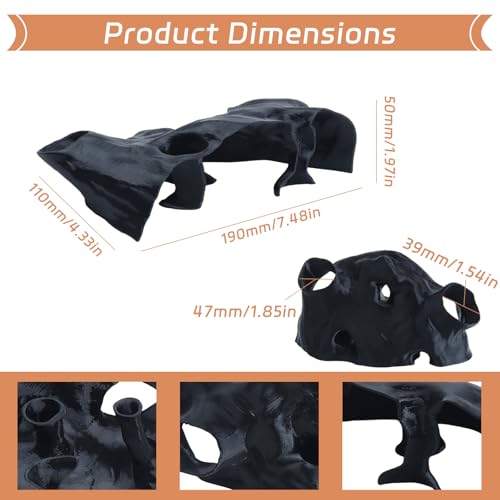Saim Aquarium Cave Decor – 3D Printed Fish Hideout Tunnel for Betta, Guppy & Corydora Catfish – Natural Curved Shrimp Hideout with Multi-Hole Design Fish Tank Underground Corner Cave (Black, Medium)