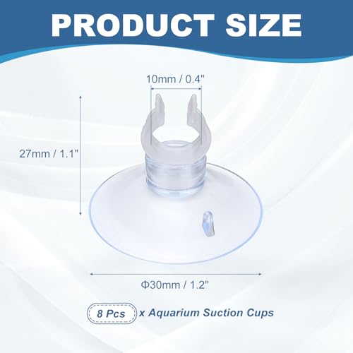 Aquarium Suction Cups, Fish Tank Suction Cups Clips Airline Tube Holders Clamps (Plastic, 8Pcs, Clear) for 0.4" Fish Tank Airline Tubing Binding Moss Shrimp Nest, 10x30MM