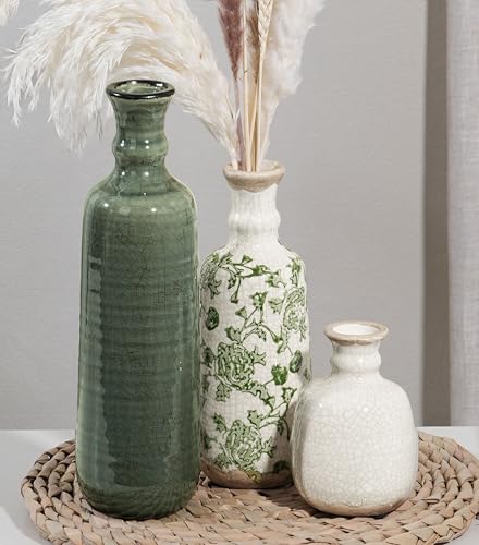 Ceramic Vase Set, 3Pcs Flower Vases for Modern Boho Farmhouse Decor, Decorative Vases for Pampas Grass & Dried Flowers, Distressed Finish - color: C