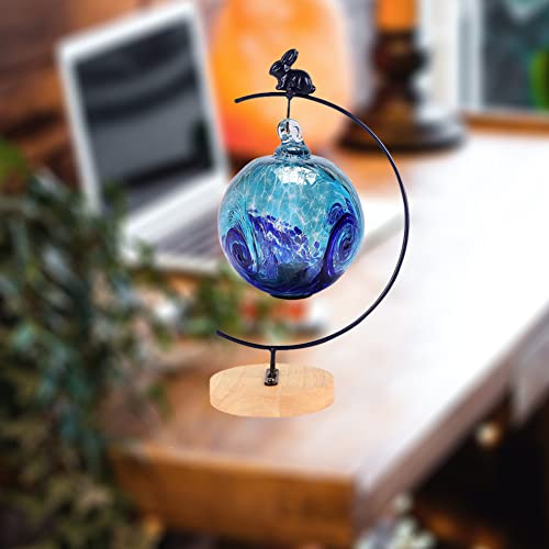 YY YEARCHY Ornament Display Stand Metal Stand Air Plant Stand Flower Pot Holder Iron Stand for Hanging Glass Globe Ball (Rabbit round wood) - color: Black, size: 12.5"x4.5"x4.5"