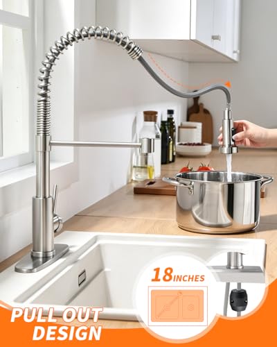 Kitchen Faucets, Brushed Nickel Kitchen Sink Faucet with Pull Down Sprayer Single Handle with Deck Plate Stainless Steel, Suitable for Farmhouse Camper Laundry Rv Bar - OWOFAN 9009SN - color: A - Brushed Nickel