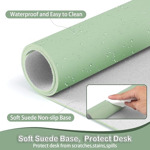 Boutilon Leather Desk Pad Protector,Non-Slip Mouse Pad,Laptop Desk Pad,Office Mouse Mat,Waterproof Leather Desk Blotter,Desk Writing Pad for Office and Home (S-Green,24"x 14") - color: Green, size: S 24" x 14"