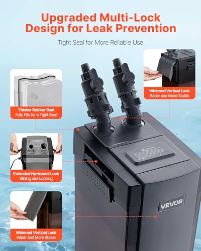 VEVOR 264GPH Canister Filter, 2-Stage External Aquarium Filter with Powerful Pump, Quite Water Circulation Cleaning Machine with Media for Fish Tanks and Aquariums Up to 75 Gallons, for Freshwater - size: 264GPH
