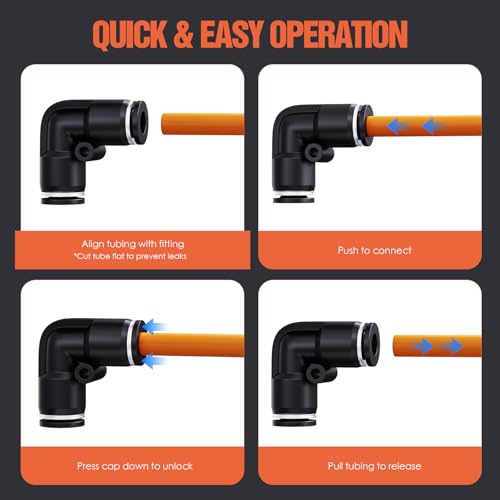 TRILINK 1/2" OD Push to Connect Fittings – Air Line Elbow Connectors, Quick Connect Pneumatic Fittings, Push Lock Air Hose Fittings for Compressor, Air Tools & Tubing (10 PCS) - color: 1/2" OD, size: Elbow(10pcs)