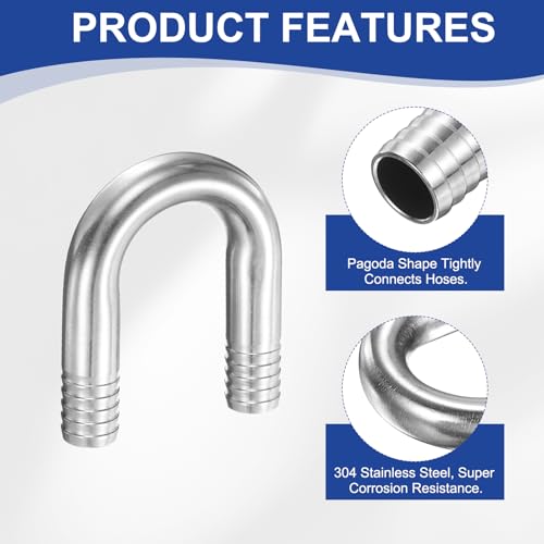 PATIKIL 3/4" (20mm) x 3/4" (20mm) Hose Barb Fittings, 1 Pcs 304 Stainless Steel U Shaped Joint Connector Barbed Fitting Metal Splicer - size: 3/4" (20mm)