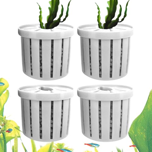 Aquarium Plant Cup, Aquatic Holder Pot, Container with Porous Design, Tool with Sturdy Build, Garden Supply, 4 Piece Decoration for Pond Wall Corner Shelf Terrarium Tank Patio Balcony Home