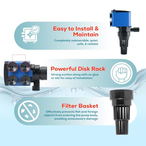 Aqua Dream 210 GPH Aquarium Powerhead - 3-in-1 Submersible Filter Pump with Air Oxygenation & Adjustable Flow, 15W High-Performance Water Circulation Pump for Fish Tanks - 1 Pc - color: Blue; 1 Pc, size: 210 GPH