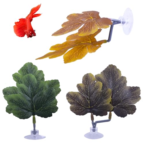 Betta Fish Hammock - Dual Leaf Design with Strong Suction Cups, Non-Toxic Durable Material for Spawning & Resting, Natural Aquarium Decor for Beta Fish Tanks (Mix, 3) - color: Mix, size: 3