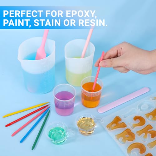 Gartful 90PCS Epoxy Mixing Cups Kit, 40PCS 100ml Disposable Graduated Cups Transparent Scale Cups with 50 Pack Pointed Stirring Sticks for Paint Mixing, Jewelry Making, Liquid Measuring - color: Clear cups+point stick, size: 100ml