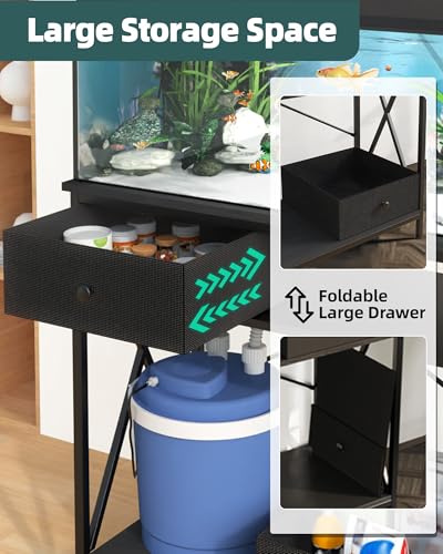 Fish Tank Stand 40 Gallon: Sturdy Aquarium Stand with Accessories Storage - Metal Fish Tank Table for 40-50 Gallon Reptile Breeder Turtle Terrarium - 35"X19.54" Weight Capacity 660 lbs - color: Black, size: 40-50 Gallon