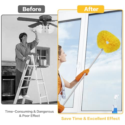 Ceiling Fan Cleaner Duster Reusable Microfiber Ceiling Fan Blade Cleaner Removable Duster with Extension Pole Adjusts 13 to 49.7 Inch for Cleaning Walls Bookshelves Furniture Door Window Top (Yellow) - color: Yellow