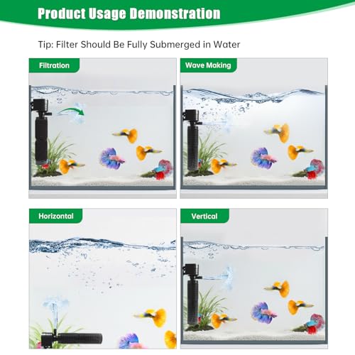 20W Submersible Aquarium Filter for 50–120 Gallon Fish Tanks, Quiet Operation Internal Pump, Energy Efficient, Easy to Install & Maintain, for Freshwater or Saltwater, Comes with Sponge Filter - size: 20W for 40-50 Gallon Tanks