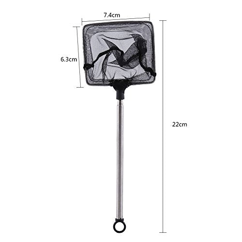 Zerodis Fish Tank Landing Net Fish Tank Cleaning Tools Adjustable from 16Cm to 44Cm with Hanging for Aquarium Shrimp Square Round Landing Net Telescopic - size: Square