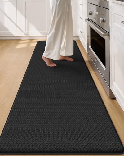 Color&Geometry Anti Fatigue Cushion Kitchen Mat for Floor -24"x87",Wide,Easy Clean, Water & Oil Proof, Anti Slip, Foam Rubber Runner Rug for Front Sink Comfort Standing,Black - color: Black, size: 87"L x 24"W x 0.4"Th