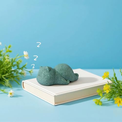 livelyfish Cute Cat Figurine Lucky Cat Statue Sandstone Animal Sculpture Tea Pet Tabletop Ornaments Micro Landscape Fairy Garden Aquarium Decor (B) - color: B