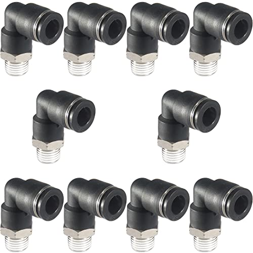 3/8 Air hose fittings, Air fittings Male Elbow 3/8 Inch Tube OD x 1/4 NPT Thread Push to Connect Fitting, PL-3/8-N2 (Pack of 10) (3/8-1/4) - size: OD 3/8 - NPT 1/4