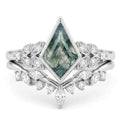 Natural Moss Agate Engagement Ring Set for Women, Unique Genuine Moss Agate Ring, 925 Sterling Silver 10K 14K 18K Solid Gold Nature Inspired Bridal Set, Boho Wedding Jewelry Gift - color: Four