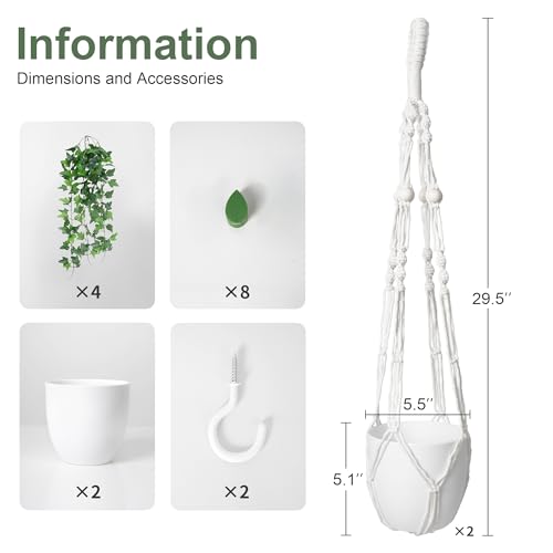 DREAMLOOM 2 Packs Fake Hanging Plants with Pots, Artificial Ivy Hanging Plants with Macrame Hanger for Indoor Decor, Fake Hanging Vines Faux Greenery for Home Kitchen Office - color: Ivy