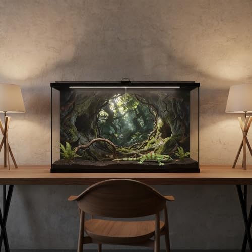 Terrarium Background Cloth, 30x18 Inch Reptile Tank Background for Bearded Dragon & Leopard Gecko Tank Accessories, Polyester Aquarium Background with Green Rainforest Design