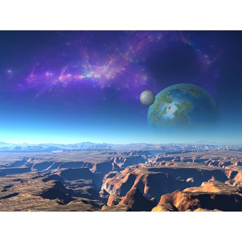Outer Space Aquarium Background Fantasy Alien Planet Mountain and Nebula Terrarium Background Rocky Moon with Blue Atmosphere Fish Tank Background Outer Space Reptile Habitat Background 72x16in - size: 72(W)x16(H)inches/ 180(W)*40cm(H)