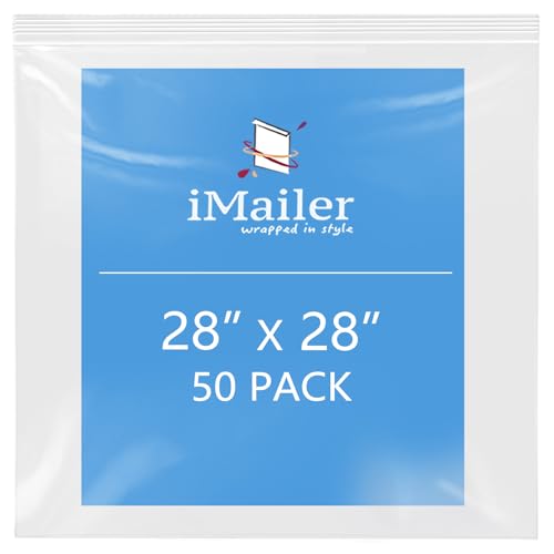 iMailer- 28" x 28" 50 Pack- 2 Mil Resealable Zip Bags- Clear Plastic Bags with Zip Top Lock for Storage, Organizing, Crafts, Travel - size: 28" x 28" 50 Pack