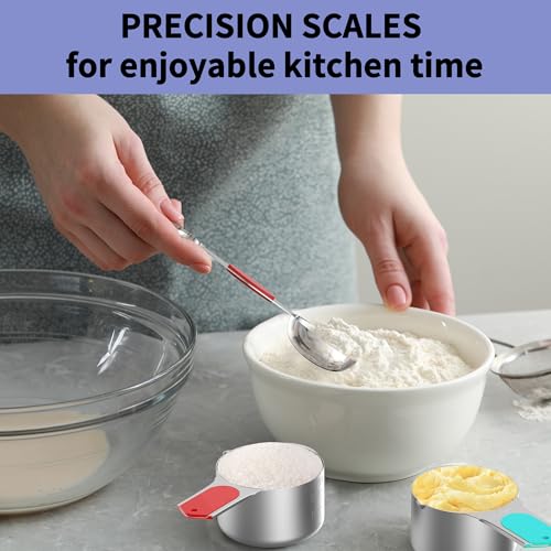 Magnetic Measuring Cups and Spoons Set, 5 Stainless Steel Measuring Cups for Dry and Liquid Ingredients, 7 Magnetic Measuring Spoons, 3 Plastic Measuring Cup with 1 Measuring Conversion Chart - color: Colored