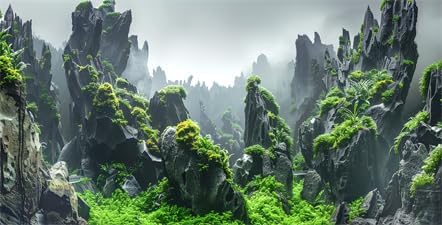 36X24IN Natural Mountain Forest Background Aquarium Background, 3D Image of Underwater Fish Tank Decoration, Reef Greenery with 10 EVA Double-Sided Tape - size: 36X24in/90X60cm