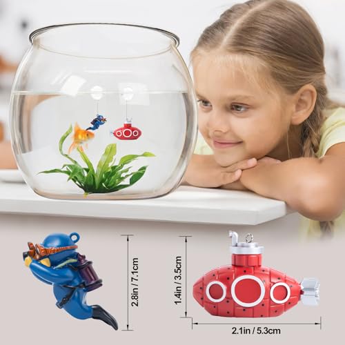 CousDUoBe 2.1 in Mini Floating Submarine Fish Tank Decoration Set，Cute Retro Submarine Set and Floating Diver,Aquarium Decorations Resinous Betta Fish Tank Accessories - color: Rose
