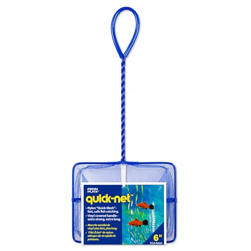 Penn-Plax Quick-Net Aquarium Fish Net - Fine Mesh, Vinyl-Covered Braided Handle - Small Aquarium Cleaning Tool for Gentle Fish Handling - Use in Freshwater & Saltwater Tanks - color: Blue, size: 6" Net - 10" Handle