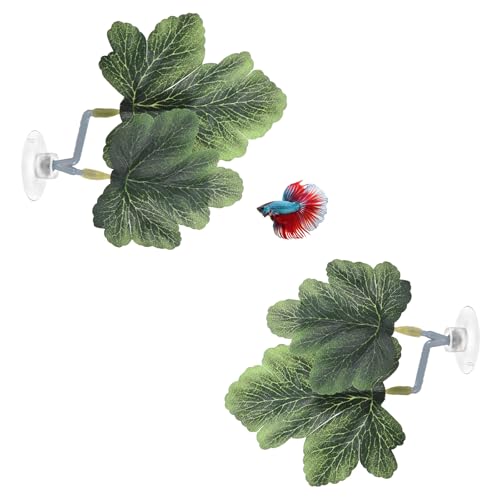 M METERXITY 2-Pack Betta Fish Leaf Pad, Hammock Plant Leaf Pad, Realistic Resting Fish Rest Bed for Fish Tank Decorations/Aquarium Accessories/Spawning Grounds [Green, Grape Leaves-Shaped] - color: Green